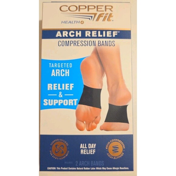 (2) Copper Fit Copper Infused Arch Relief & Support Compression Bands One Size - Picture 2 of 16